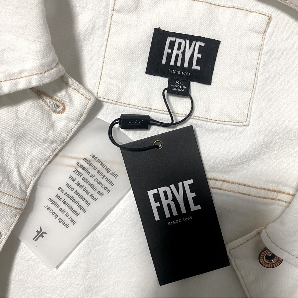 FRYE Women’s Cropped Raw-Hem Denim Jean Jacket Natural Color Cotton White XL NWT - Picture 5 of 7